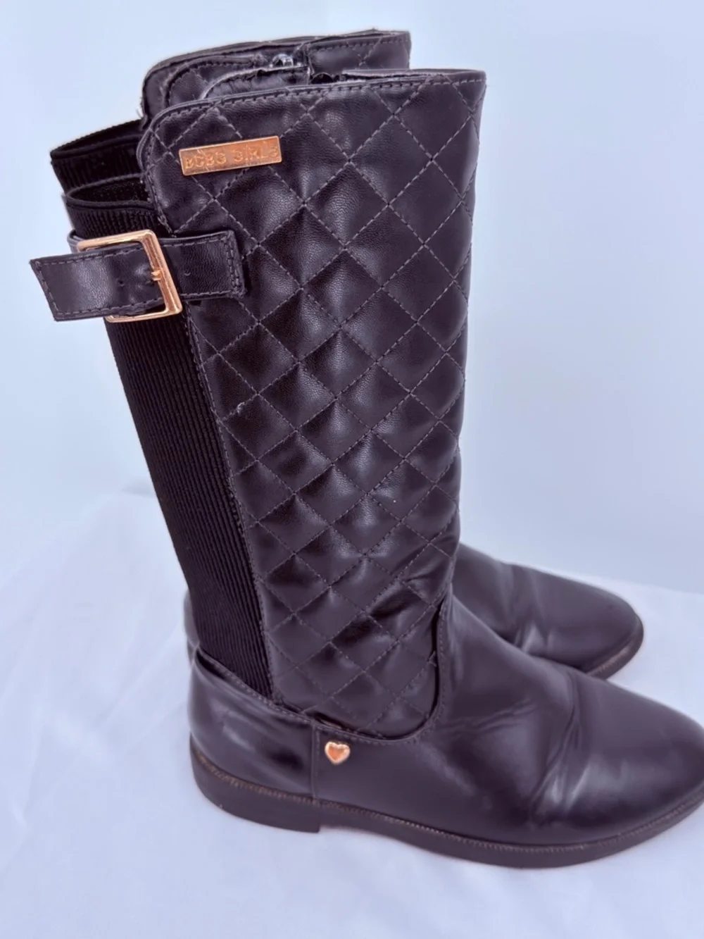 BCBG Girls Quilted Riding Boots Size 13 Black Knee High Buckle Boots